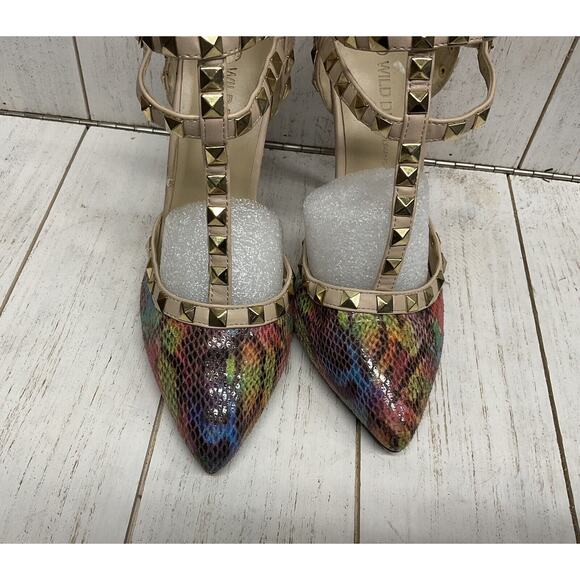 Wild Diva Lounge Women’s Multi Color Studded Faux Leather Stilettos Size 6 Heels - Picture 2 of 13